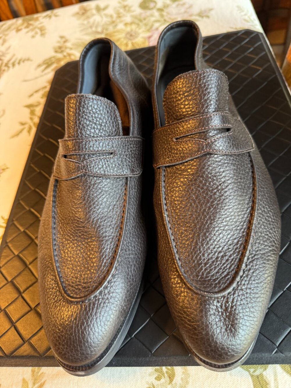 Di Bianco Scarpe Brown Pebbled Leather Loafers Size 11 - Picture 6 of 10